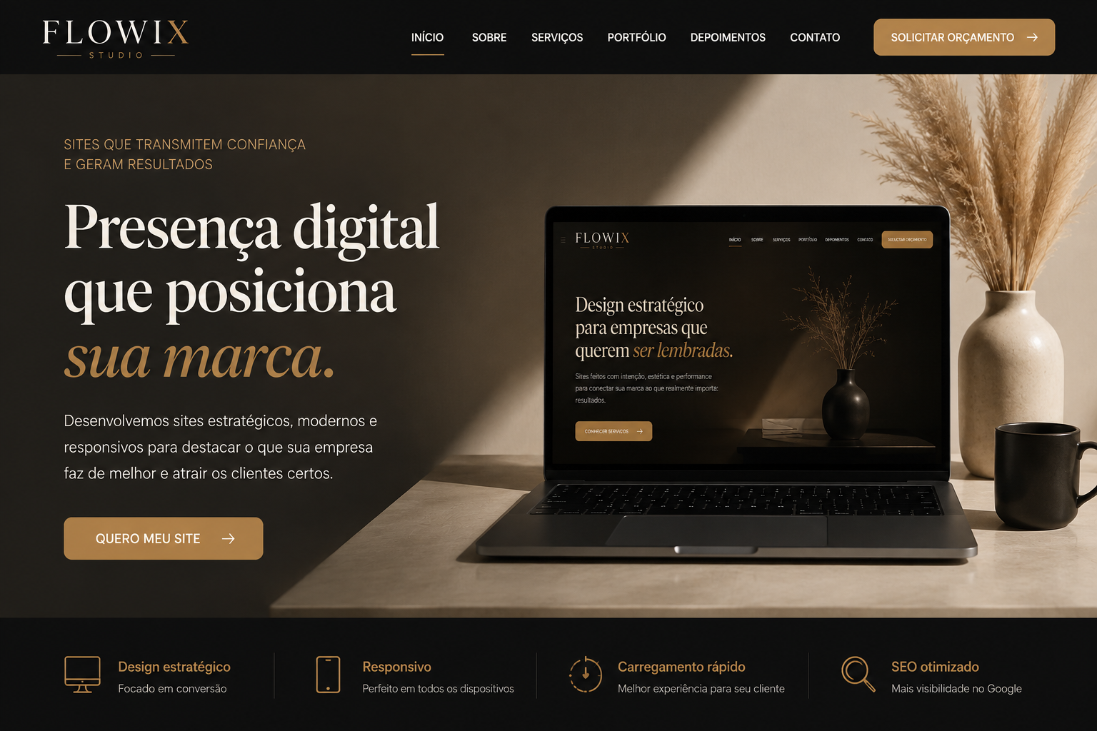 Prévia de homepage de site profissional desenvolvido